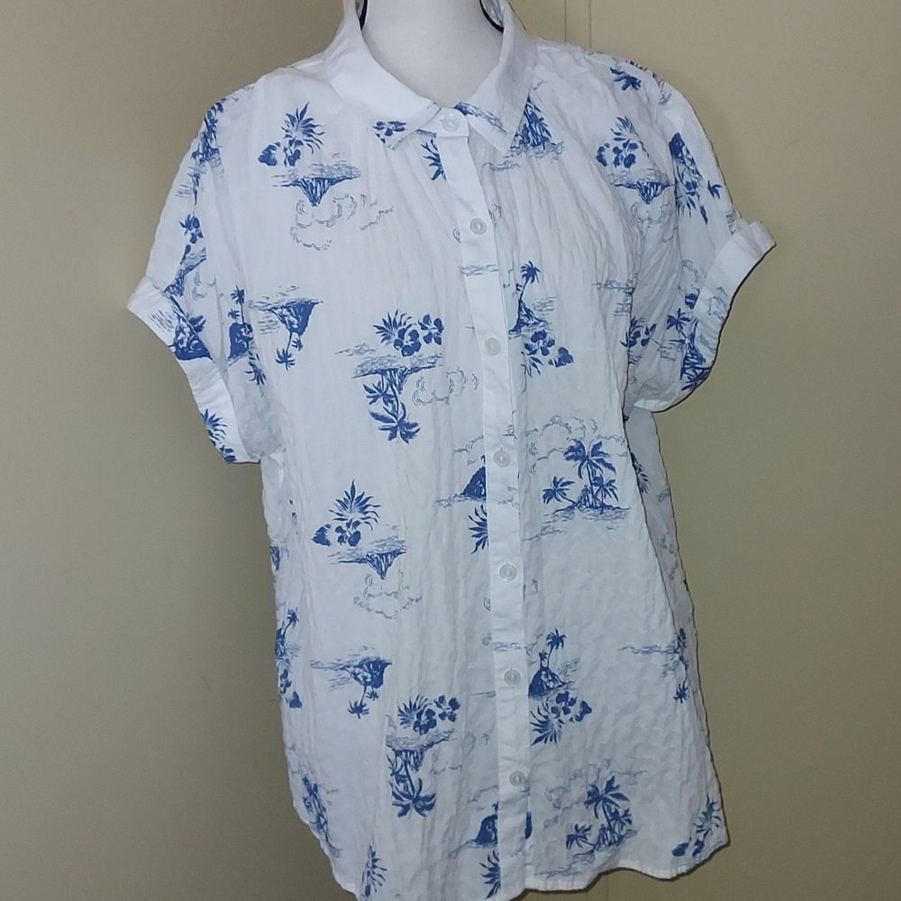 a.n.a White Button-Down Shirt with Blue Accent Stitching